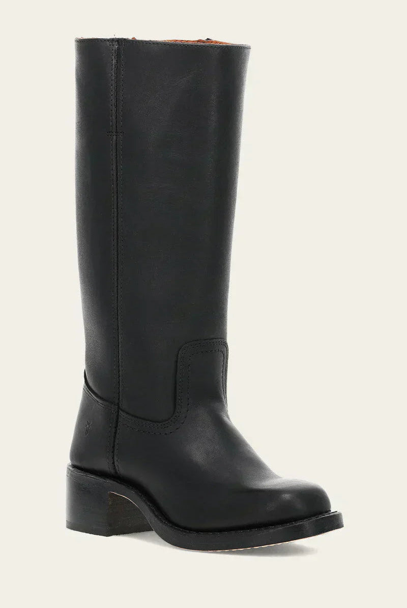 Rear view of the Anya classic western boots in dark brown, showing the heel and the smooth back panel.