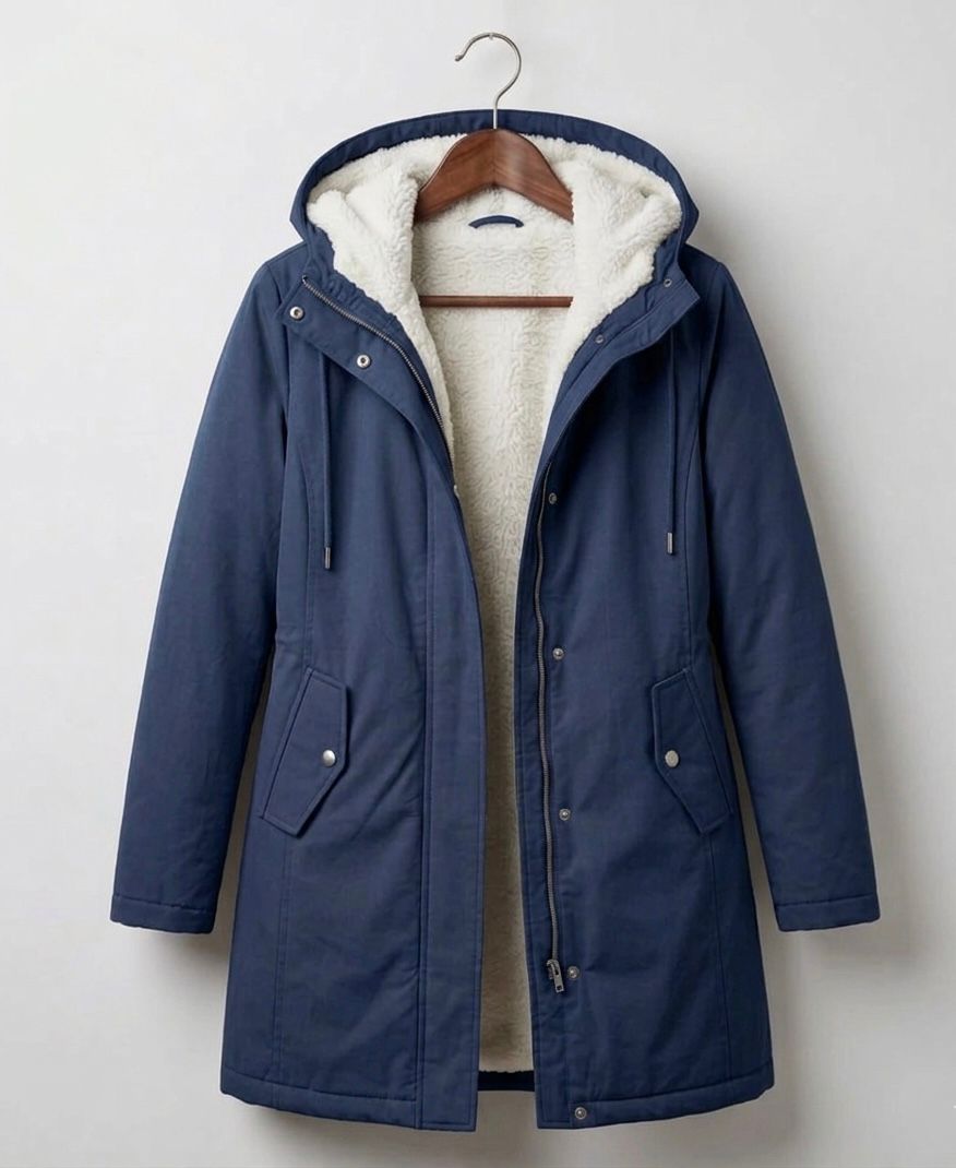 Front view of the grey Elara waterproof fleece-lined parka, showcasing its tailored fit and storm hood.
