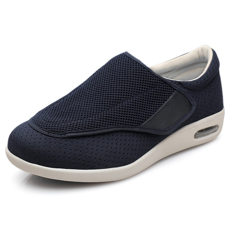 Front view of the dark gray Elara diabetic comfort shoe, highlighting the generous width and comfortable toe area.