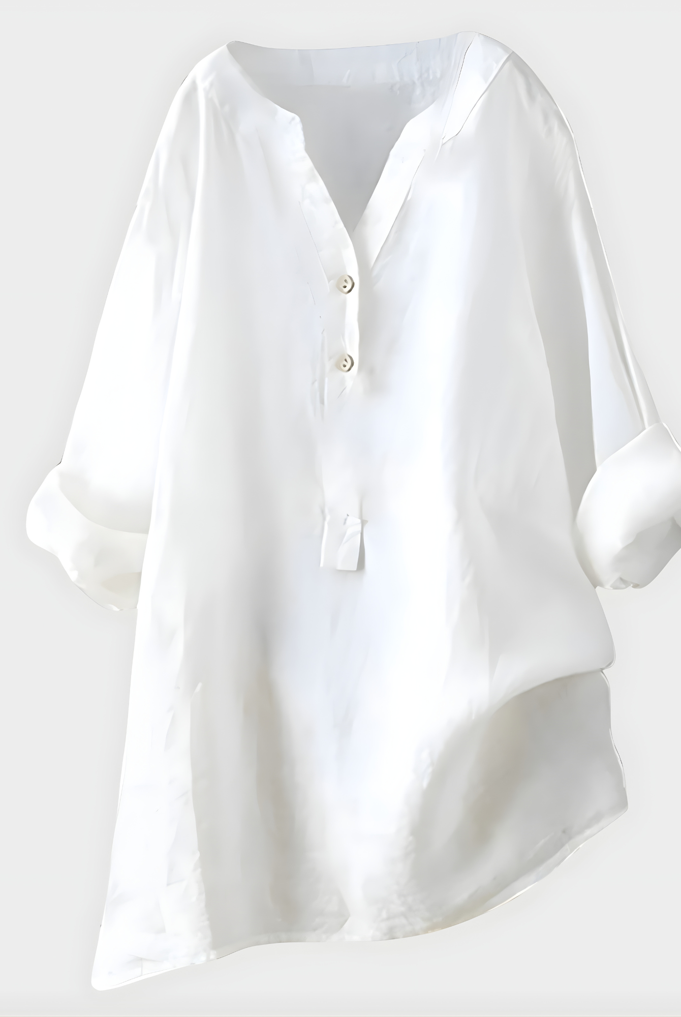Back view of the Elara blouse in light grey, showing the gentle drape and sophisticated design.