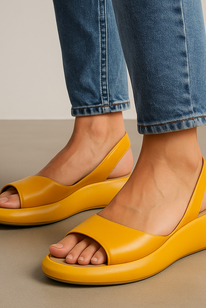 Detail shot of the cushioned insole of the Elara open-toe non-slip sandals in a neutral color.