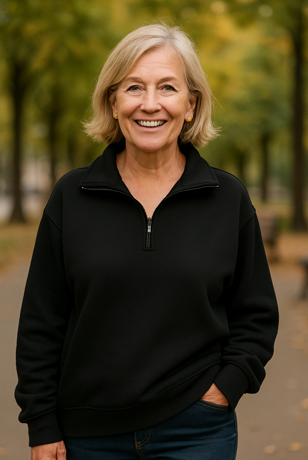 Flat lay of the Elara quarter-zip knit in blue, displaying the full garment and its consistent color.