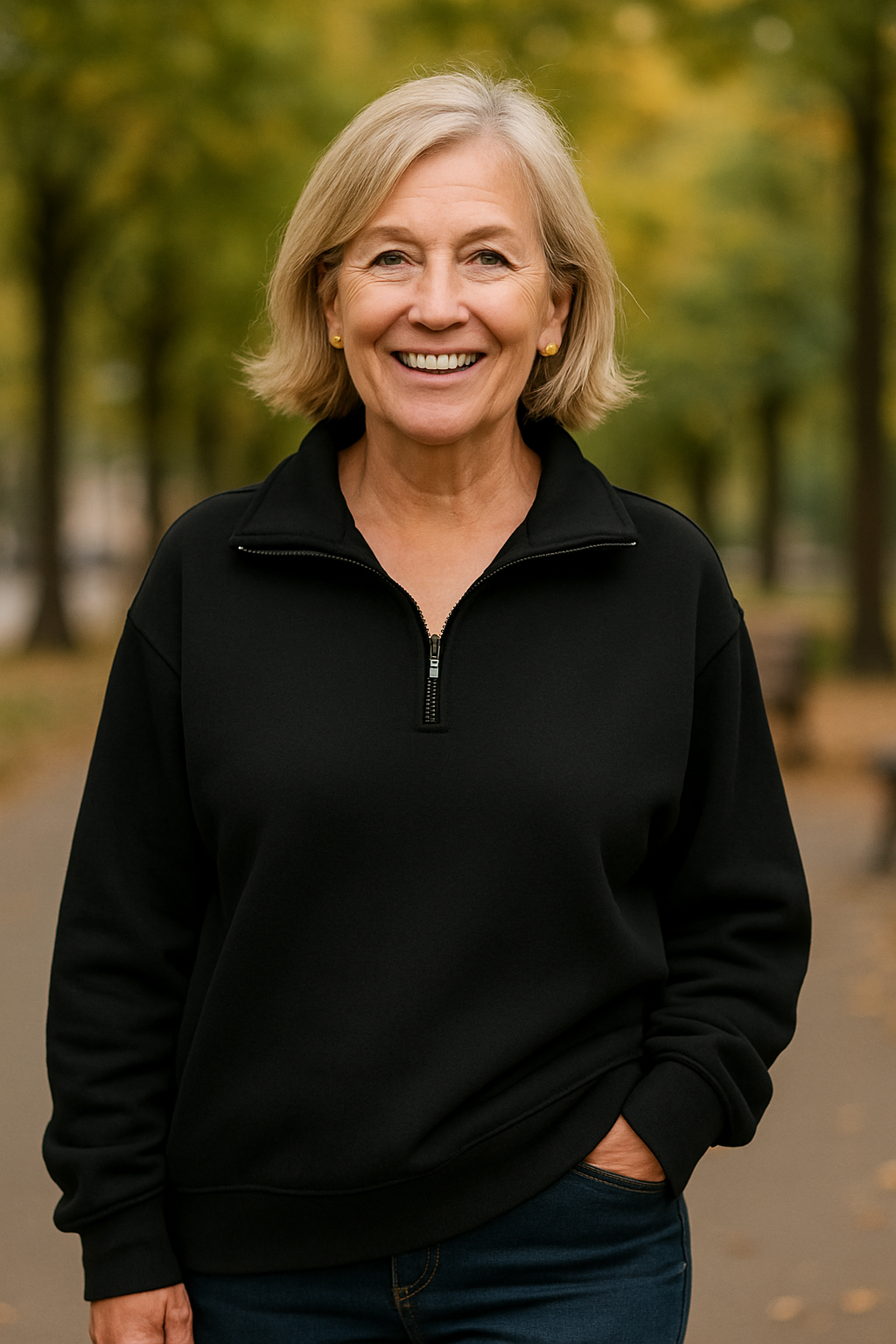 Flat lay of the Elara quarter-zip knit in blue, displaying the full garment and its consistent color.