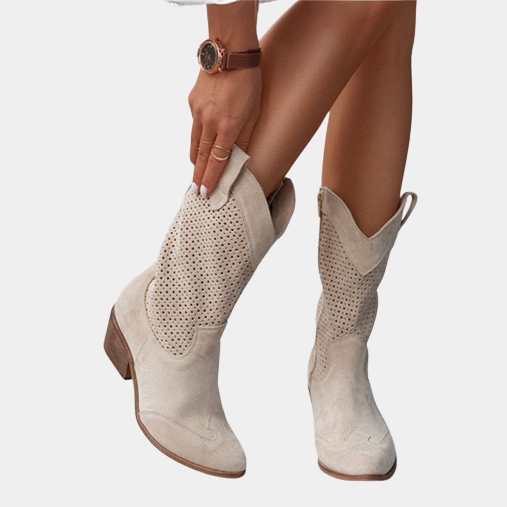 Overhead shot of the Hadley orthopedic cowboy boots, emphasizing the boot shaft and pull-on tabs.