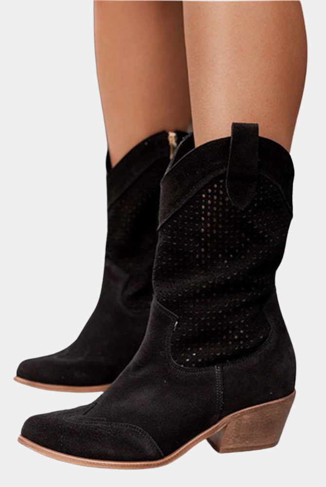 An interior view of the Hadley orthopedic cowboy boots, showing the breathable lining and cushioned footbed.