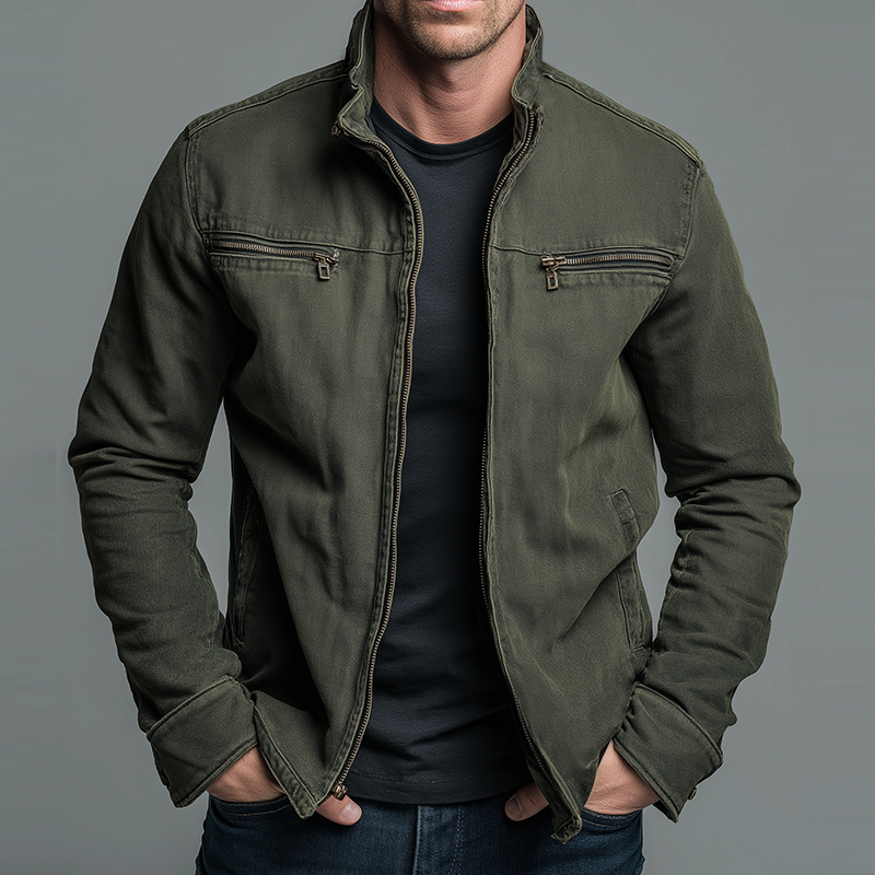 Matteo rugged thermal jacket in dark green, front view, showcasing its durable fabric and classic design.