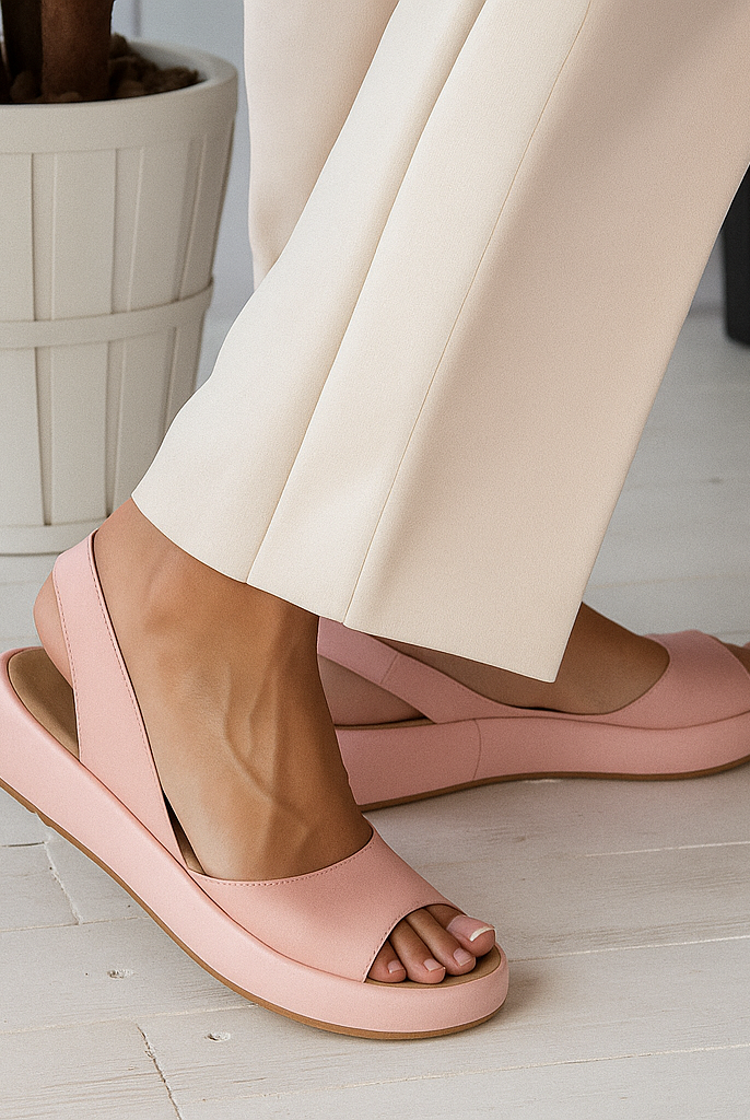 Pink Zara open-toe non-slip sandals, side profile, highlighting the cushioned sole and secure fit.