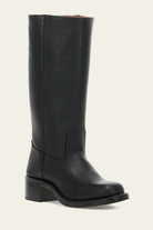 Rear view of the Anya classic western boots in dark brown, showing the heel and the smooth back panel.