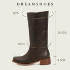 Close-up of the toe area of the brown Anya classic western boots, featuring the subtly pointed shape and smooth finish.