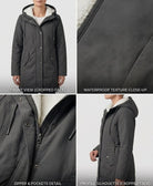 Lifestyle shot of a woman confidently walking in the midnight navy Elara waterproof fleece-lined parka.