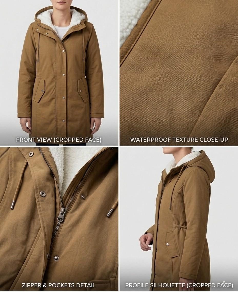 Side angle of the black Elara waterproof fleece-lined parka, highlighting its durable construction.
