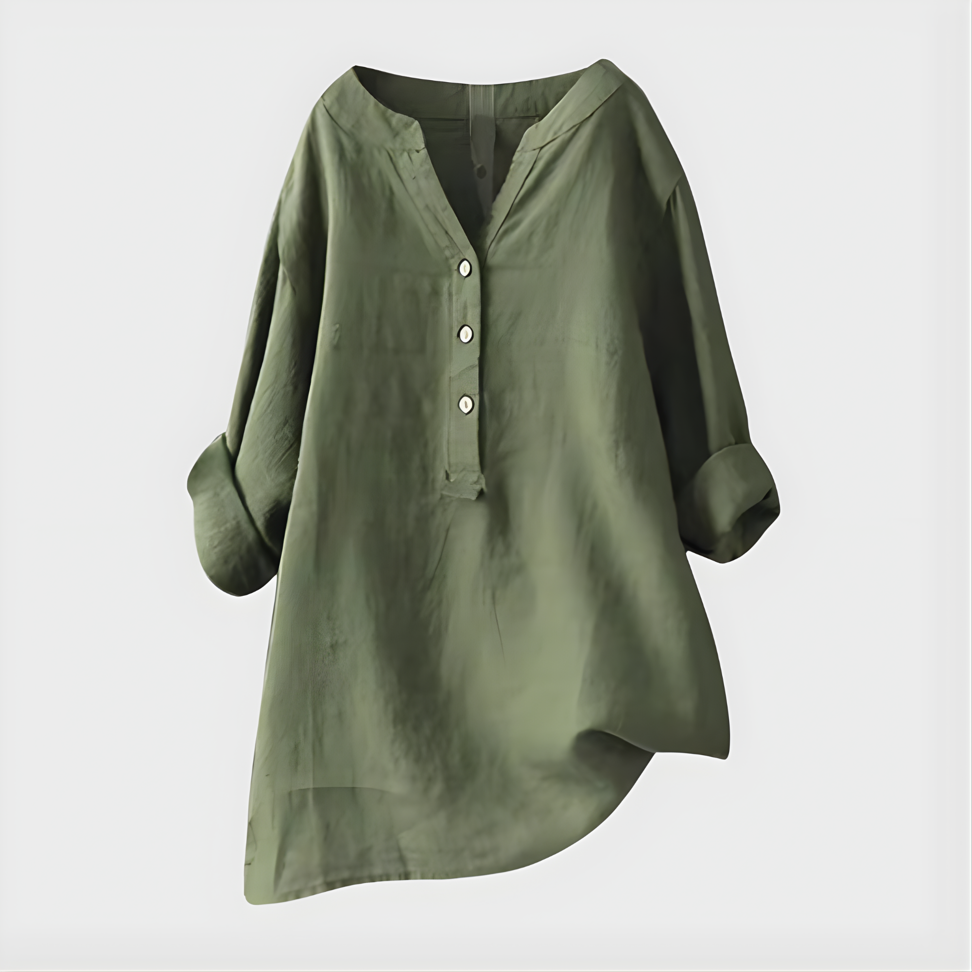 Close-up detail of the breathable cotton-linen fabric texture on the Elara blouse, showcasing its quality.