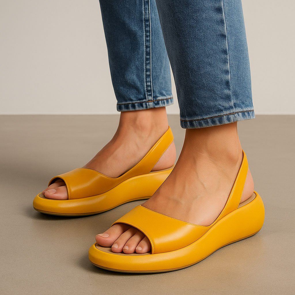 Detail shot of the cushioned insole of the Elara open-toe non-slip sandals in a neutral color.
