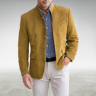 The Florian tailored everyday blazer laid flat, presenting its full design and silhouette from an overhead perspective.