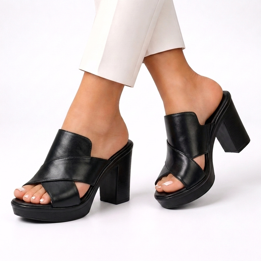 A pair of elegant comfort sandals in a rich brown color, showcased from a top-down perspective on a clean surface.