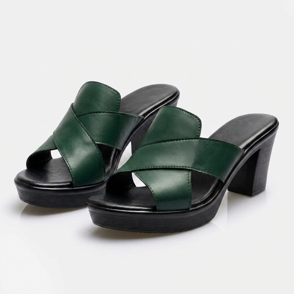 Overhead view of the brown elegant comfort sandals, displaying the full shape and the supportive arch design.