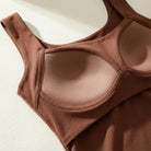 Flat lay of the black Keisha comfort bra tanktop, displaying its full form.