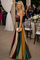 Back view of the Kallista strapless A-line dress, illustrating the comfortable fit and flowing silhouette.