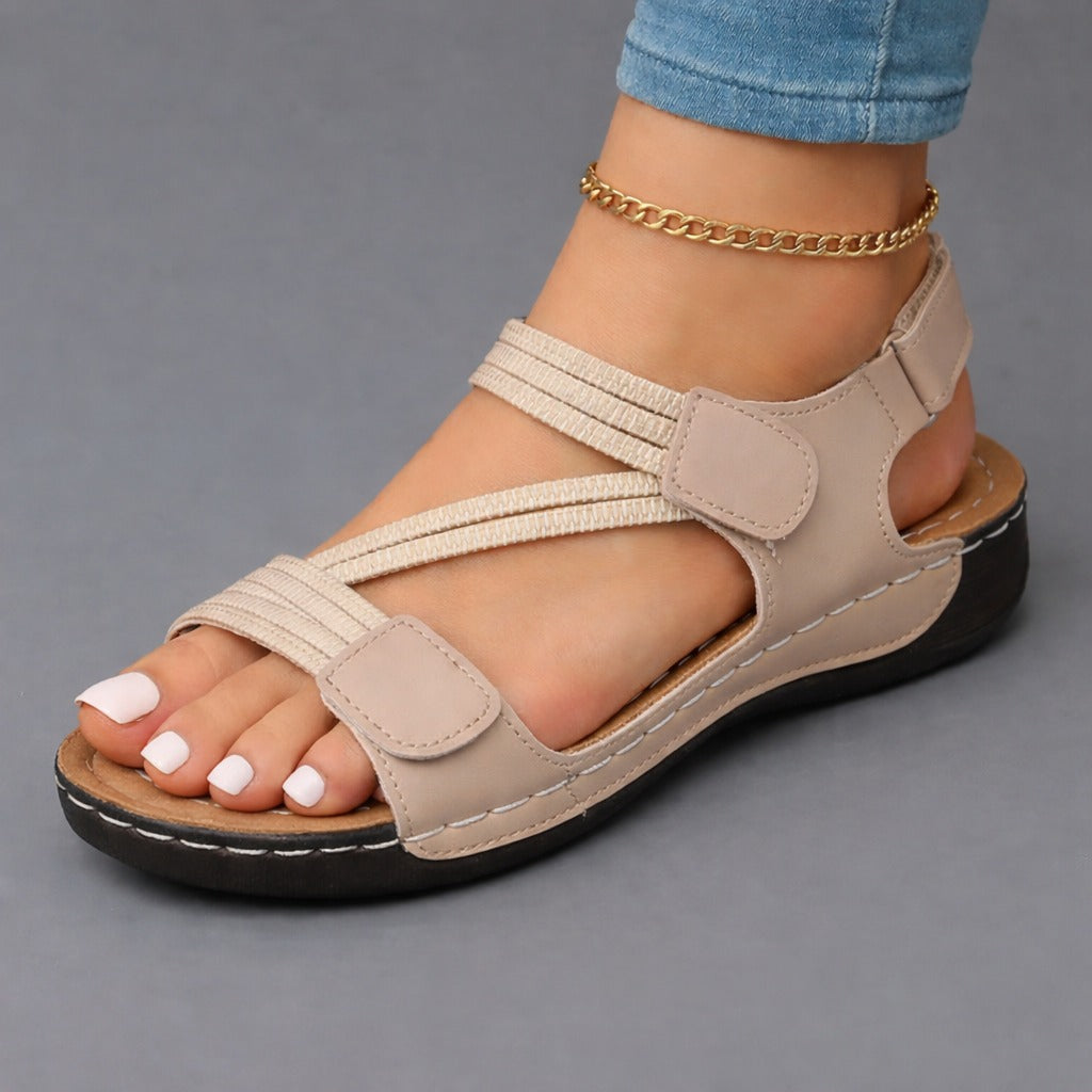 Overhead view of a blue Liana orthopedic comfort sandal, showing the open-toe design and breathable multi-strap arrangement for airflow.