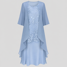 Close-up detail of the lightweight chiffon fabric of the two-piece dress, highlighting its delicate texture and soft sheen.