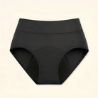 Close-up detail of the waistband stitching on black Nina leak-proof underwear, highlighting quality construction.