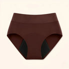 Side profile of brown Nina leak-proof underwear, demonstrating its ergonomic fit and coverage.