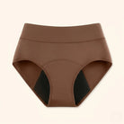 Flat lay of a pair of dark brown Nina leak-proof underwear, emphasizing its soft texture.