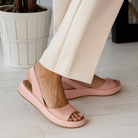 Pink Zara open-toe non-slip sandals, side profile, highlighting the cushioned sole and secure fit.