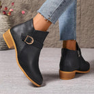 Frontal close-up of the black Zara comfort ankle boot, highlighting the soft-touch finish and toe shape.