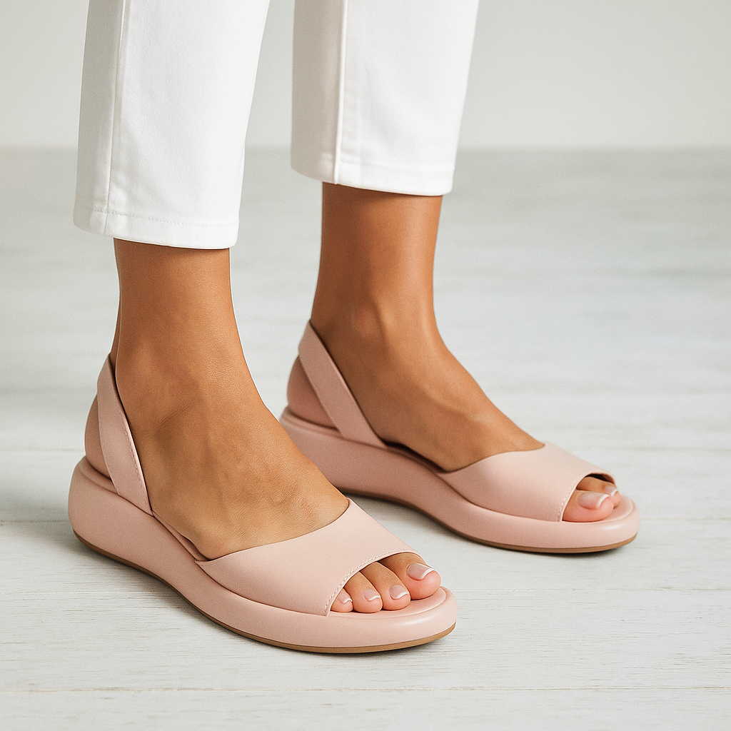 Orange Zara open-toe non-slip sandals, close-up of the strap and sole, demonstrating quality craftsmanship.